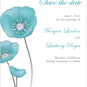 watercolor floral save the date card blue flowers elegant script wedding announcement soft botanical design