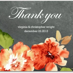rustic watercolor floral thank you card orange flowers textured background vintage wedding stationery