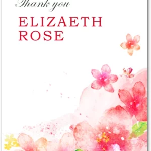 watercolor floral thank you card pink flowers romantic wedding soft feminine design