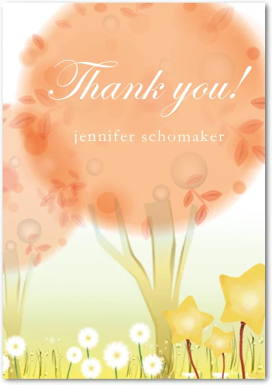 watercolor thank you card floral garden design soft pastel trees flowers elegant nature thank you card