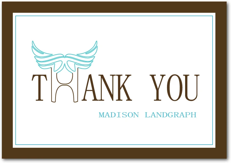 modern thank you card winged typography elegant minimalist design brown teal lettering stylish thank you card