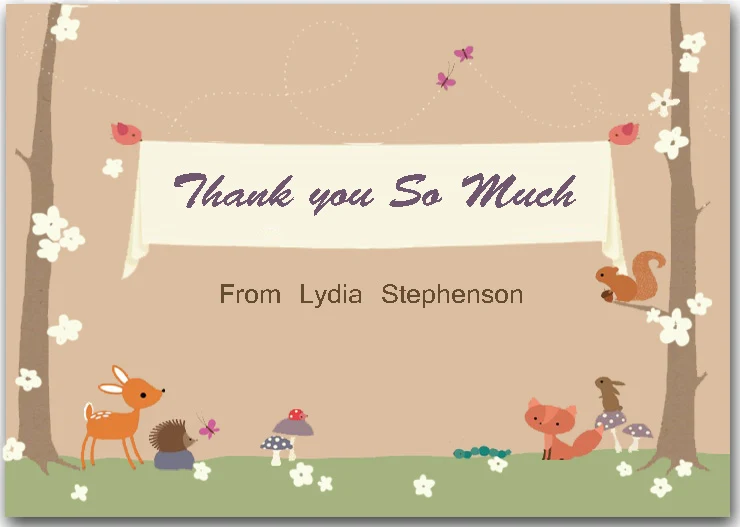 woodland animals thank you card deer fox squirrel forest illustration baby shower thank you card cute animals