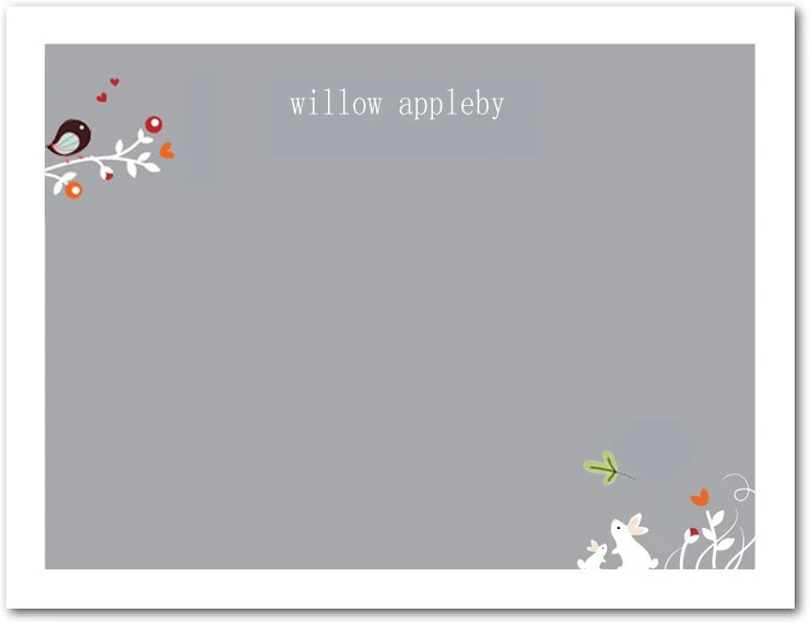 woodland baby thank you card bunny bird nature illustration gray background baby shower thank you card
